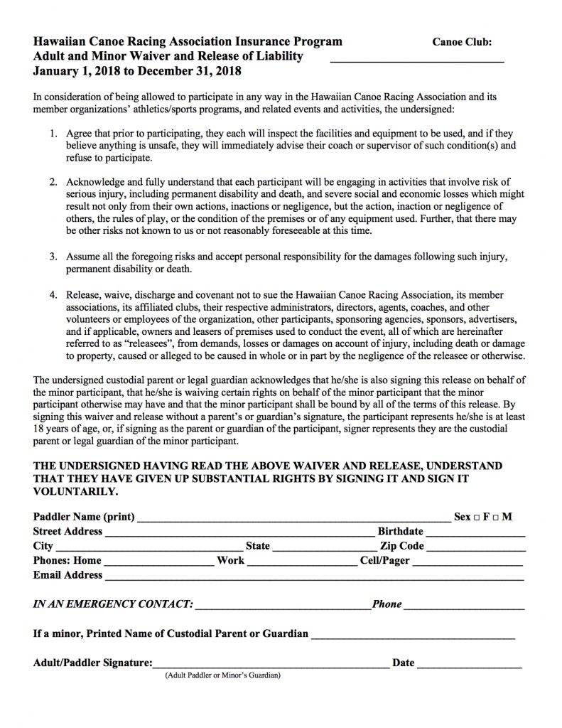 2018 HCRA – Waiver Form – Puna Canoe Club